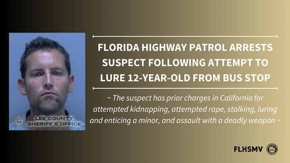 Florida Highway Patrol Arrests Suspect Following Attempt to Lure 12-Year-Old from Bus Stop