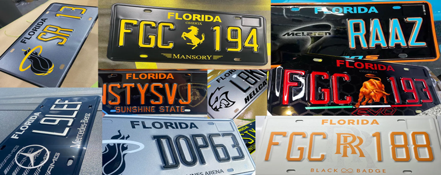 Imagen de varias placas de matrícula de Florida envueltas ilegalmente