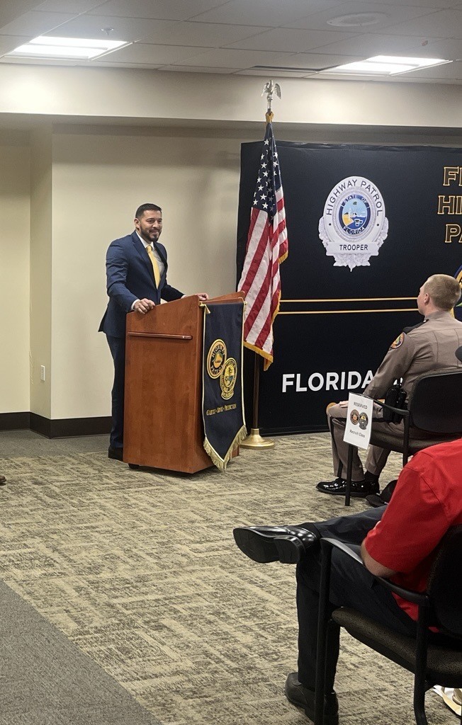 "I am proud to be here today celebrating this graduating class of Troopers, who will face challenges and confront evil daily," said Anastasios “Stasi” Kamoutsas, Deputy Chief of Staff for Governor Ron DeSantis.